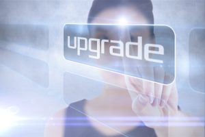woman clicking on upgrade button