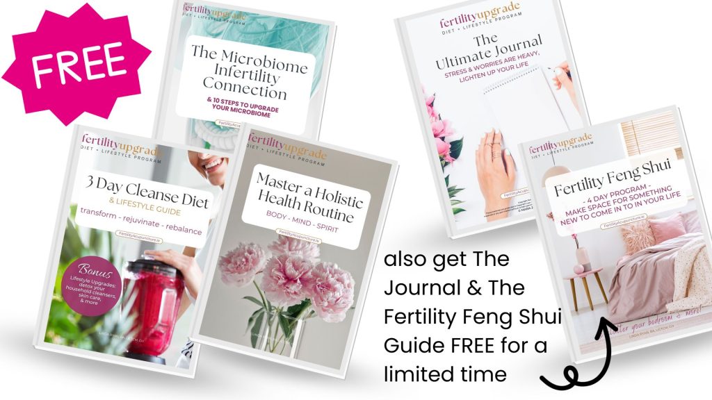 promotional photo showing the free guides for fertility feng shui and the fertility journal